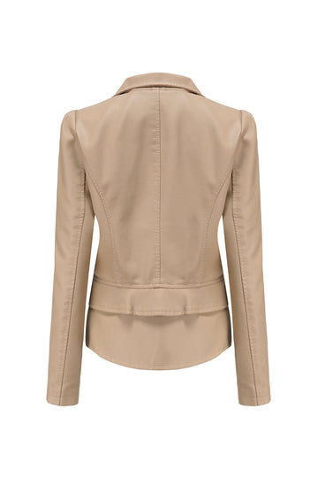 Notched Lapel Apricot Detachable Zipper Short Jacket